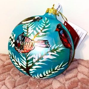 P. W. Wiktoria Hand Blown Painted Glass Christmas Ornament 4" Birds Cardinal